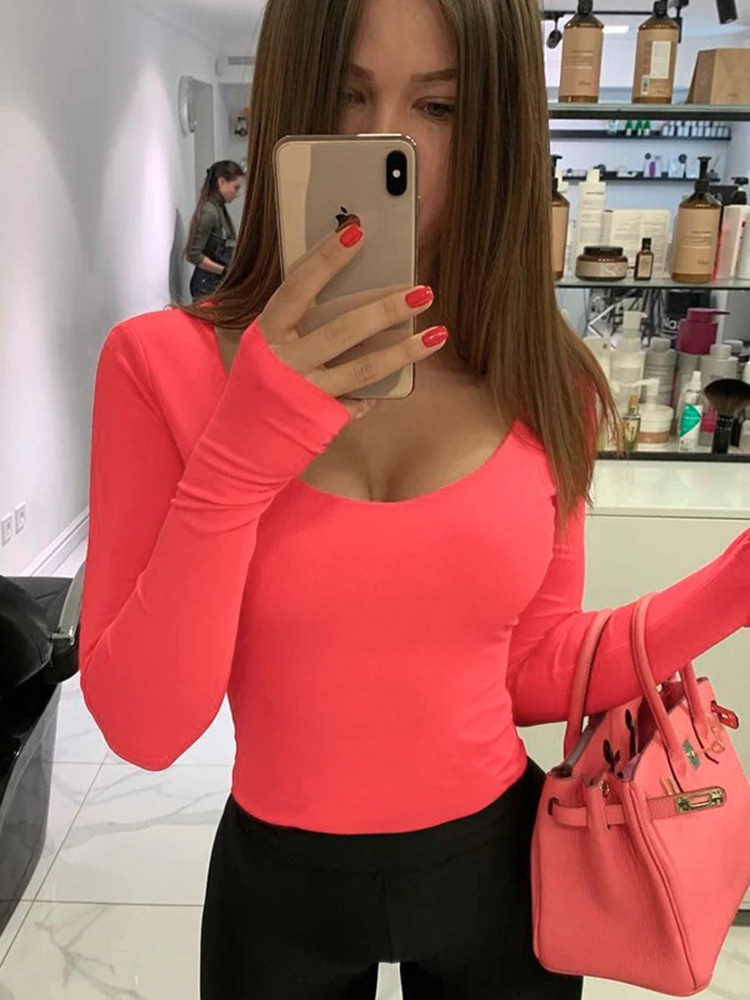 Winter Clothing Outfits - Оранжевое неоновое боди, женское облегающее боди