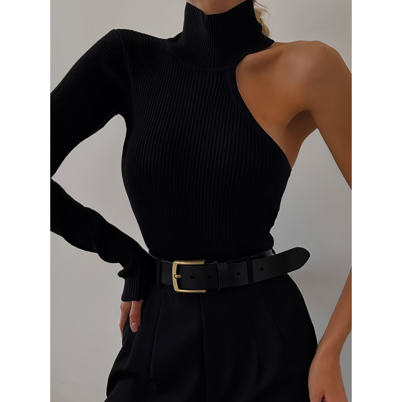 Winter Clothing For Women - Однотонное асимметричное боди с одним открытым